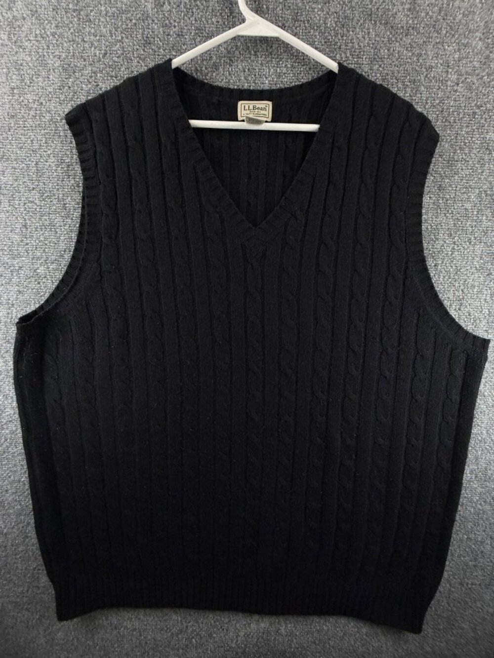 LL Bean Freeport Cable Knit Sweater Vest Men 2XLT Tall V Neck Wool Blend Black